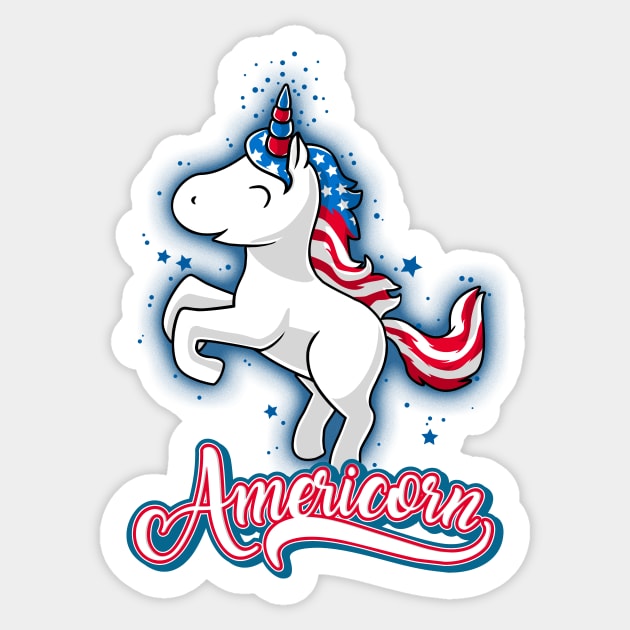 Americorn-Patriotic Proud American Unicorn Kids Gift Sticker by Cheesybee